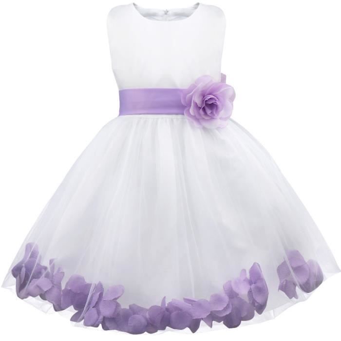 iixpin enfant fille robe cérémonie soirée pétale noeud papillon tutu robe princesse 2-14 ans violet clair