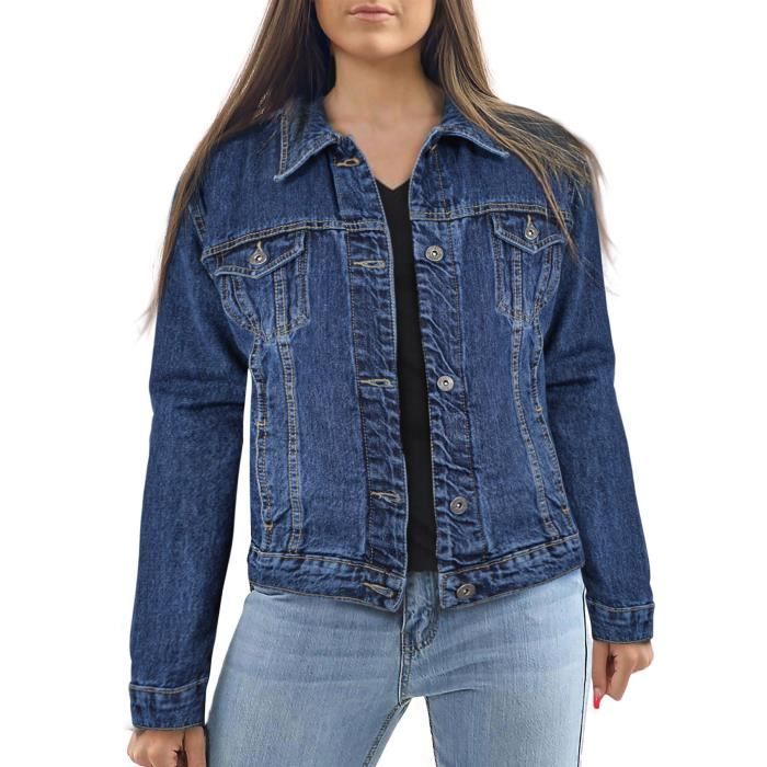 Veste en jean bleu fonce oversize pour femmes A2Z manches longues et fermeture a bouton