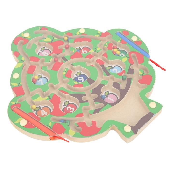 Jeu Labyrinthe Magnétique En Bois KOKOBOX - Baguette Aimantée, Billes Colorées - Développe Motricité Fine 2-4 Ans