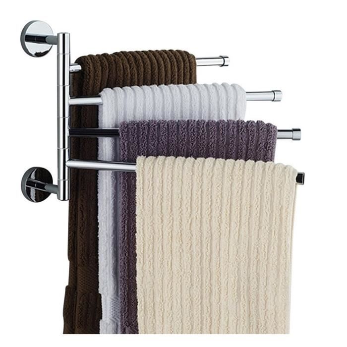 Porte-serviettes de salle de bain avec 4 barres rotatives à 180 ° en