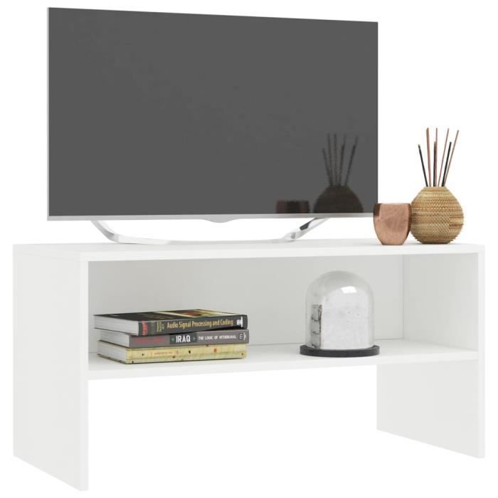 LVL - MEUBLE DE SEJOUR - Meuble TV Blanc 80 x 40 x 40 cm Aggloméré(7177)