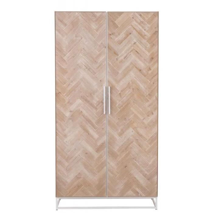 armoire 2 portes "miraza" 185cm naturel & blanc beige