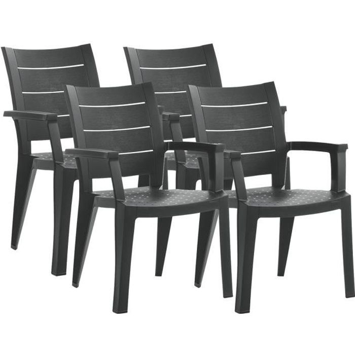 Lot de 4 chaises de jardin empilables en résine coloris Gris - Longueur 59 x Profondeur 60 x Hauteur 90 cm