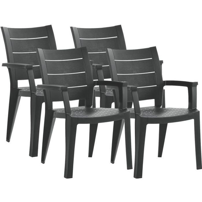 Lot de 4 chaises de jardin empilables en résine coloris Gris - Longueur 59 x Profondeur 60 x Hauteur 90 cm Lot de 4 chaises de jardin empilables en résine coloris Gris - Longueur 59 x Profondeur 60 x Hauteur 90 cm