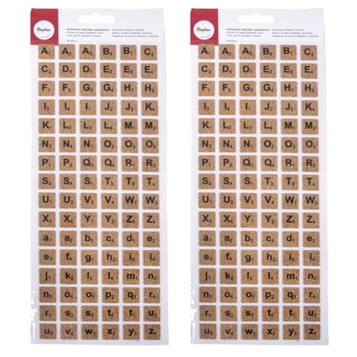 192 stickers scrabble en liège Alphabet majuscule & minuscule