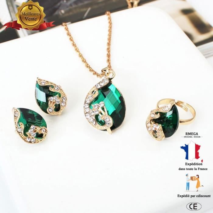 Parure De Bijoux Coffret Noir - Collier Fleur Et Boucles D'oreilles Cristal - Neuf - Occasion