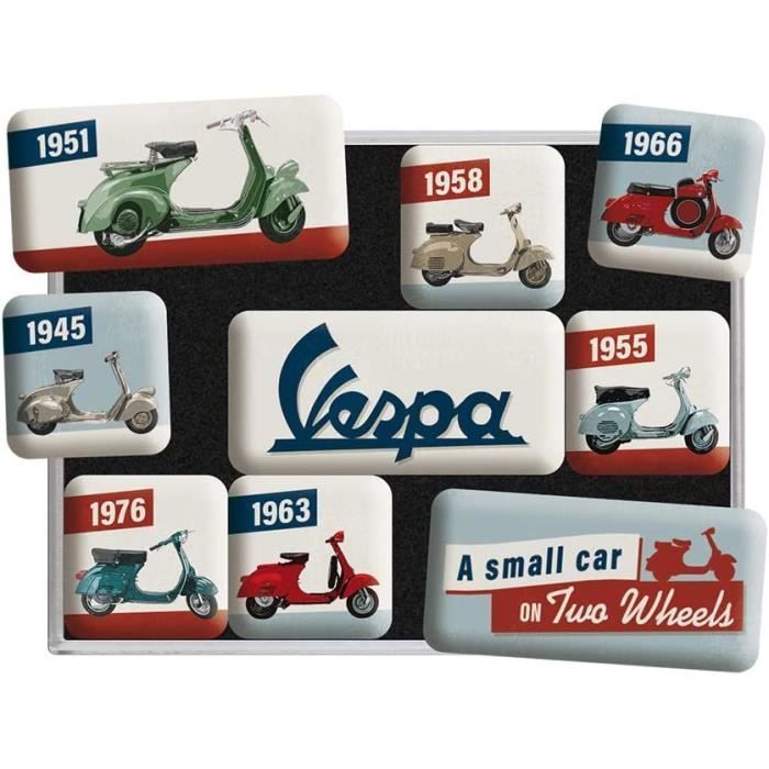 Set D'aimants Frigo Vespa - 9 Pièces, Métal, Design Vintage Italien - Décoration Murale Ou Frigo