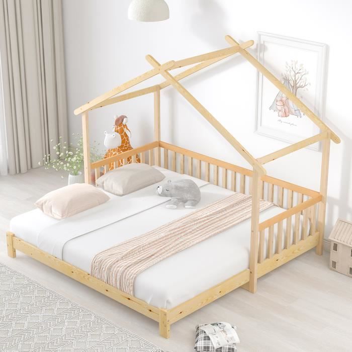 Lit denfant Lit cabane extensible Lit maison Naturel lit simple 200x90 cm