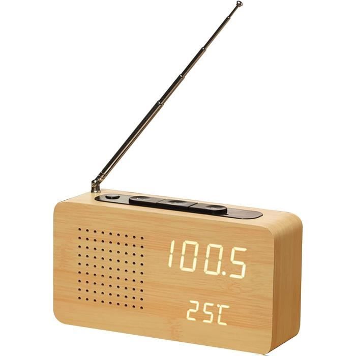 Réveil Numérique En Bois Avec Capteur De Lumière - Affichage Température Et Date - 3