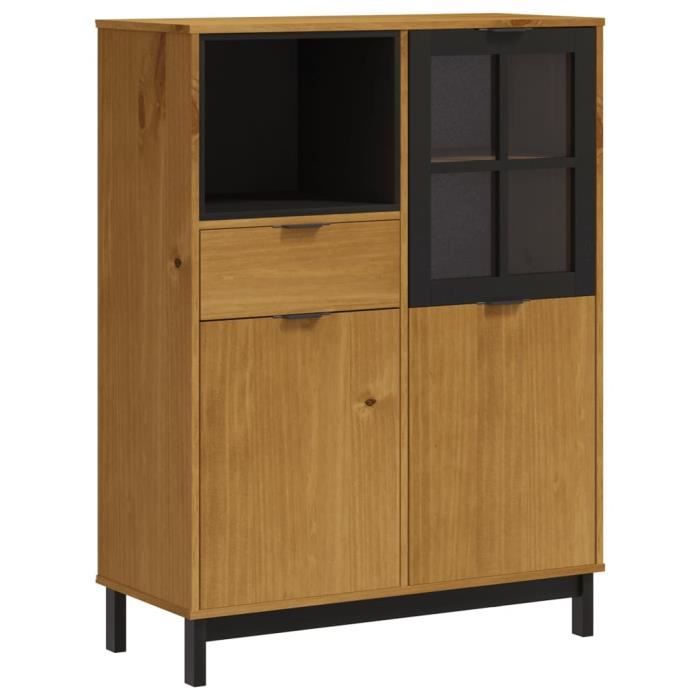 Buffet industriel vitré en métal et bois exotique 180 cm Dowtoun