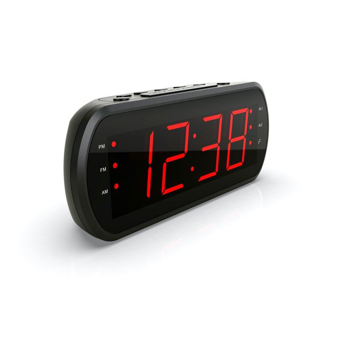 Radio Réveil Grand Affichage LED FM  Dual alarme Led Rouge 1 port USB Intégré pour la Charge - Noir
