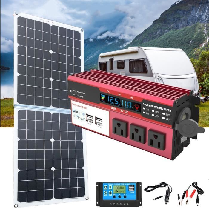 Kit de panneau solaire 200W Panneau Solaire Pliable avec Convertisseur de Tension 2000W pour camping-car,voiture,bateau,maison