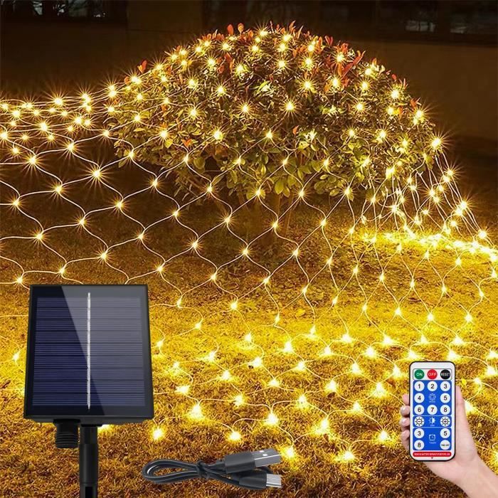 XMTECH Guirlande lumineuse en Maille de Filet solaire 6x4M, 480 LED lumières de noël Étanche Extérieure, 8 modes avec télécommande