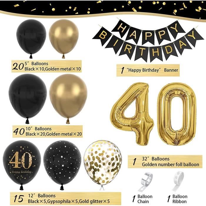 6 Ballons noir et doré imprimé 40 ans