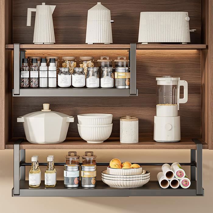 Panier De Rangement Sous étagère - 1 étagère Suspendue, Ajustable, Noir/blanc - Pour Cuisine, Armoire, Bureau