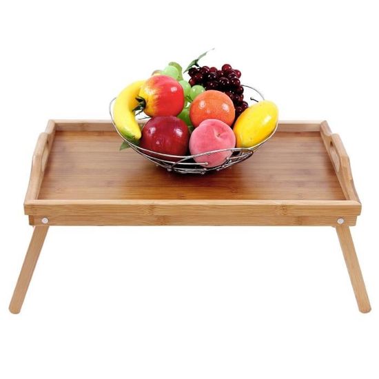 Avilia Plateau Petit déjeuner au lit en Bambou avec poignées et Jambes Pliantes - Parfait pour Manger confortablement au lit - 65 x 30 x 23 cm