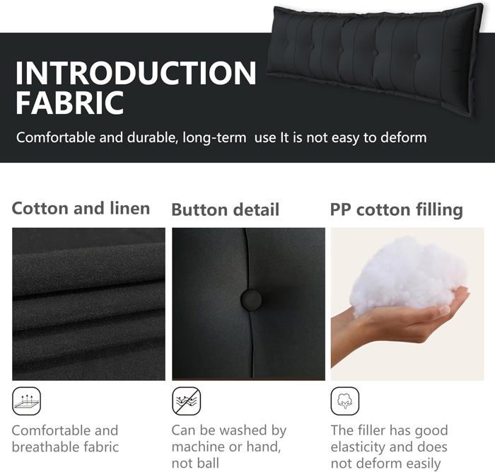 Coussin Chevet Lecture HYQW 180 Cm – Traversin Soutien Dos Ergonomique, Grand Format Black