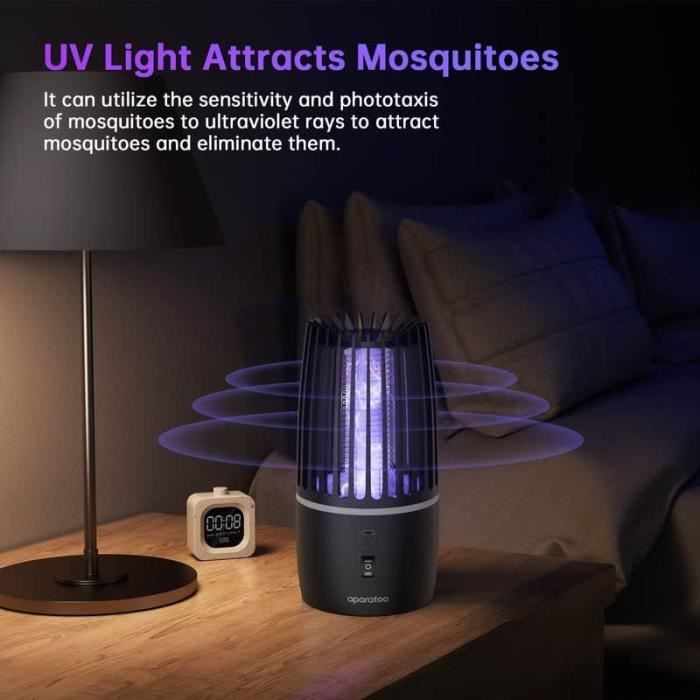 Lampe Anti Moustique, 2 en 1 Électrique Anti Moustique, 360 ° UV Tueur d'Insectes  Électrique Lampe Anti Moustique Rechargeable