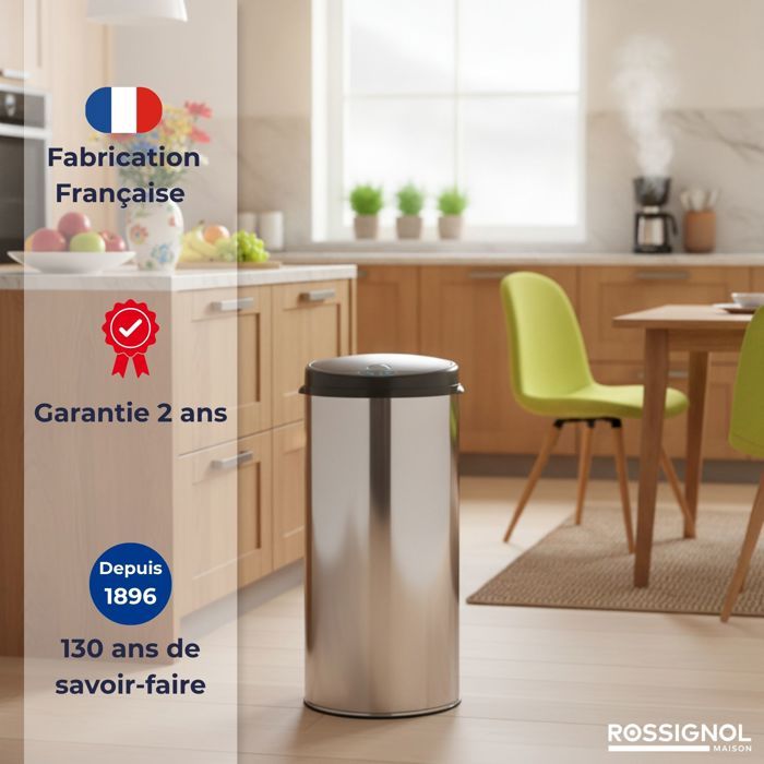 Poubelle Cuisine 45L VOGUE - Ouverture Par Pression - Fabrication Française - Seau Amovible