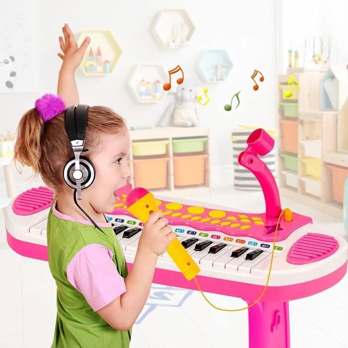 Dww-piano Enfant 2 Ans, Piano Bebe 1 2 3 Ans, Piano Jouet Enfant Avec  Microphone Filles Et Garons - 24 Touches Noir