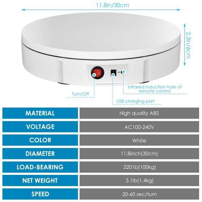 Rotation électrique, plateau tournant 100KG 30CM Rotation à 360 degrés ...