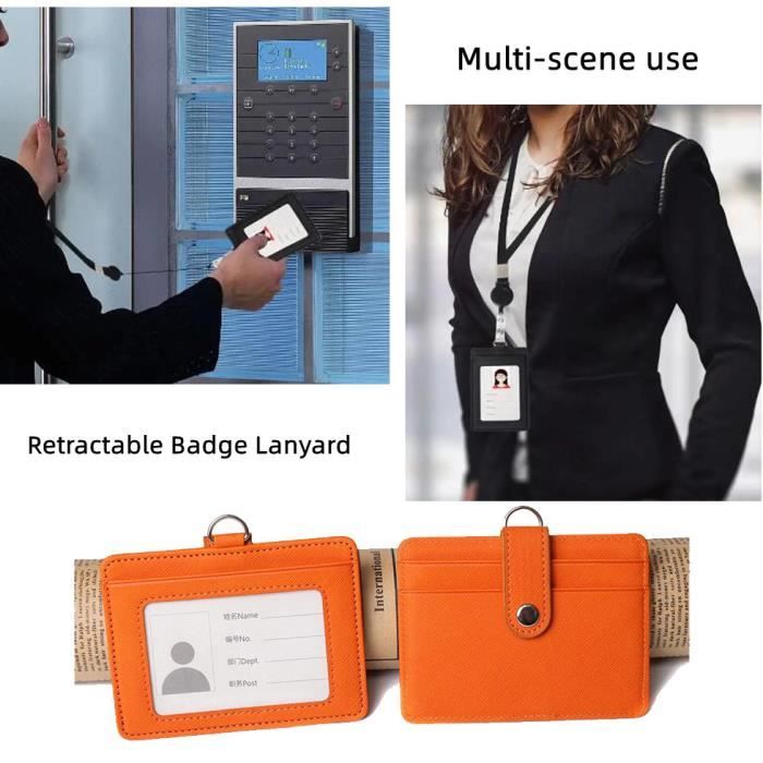 Porte-badge En Cuir Synthétique Aolaso - Avec Lanière & Porte-clés - Vertical 11x7cm - Pour Cartes Professionnelles