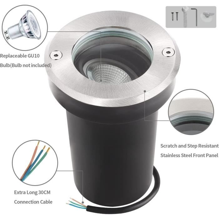 MADON Lot De 3 Spots LED Encastrables Au Sol Extérieur Intensité Variable IP65 Avec 5 W LED GU10 Blanc Chaud Encastrable Carré