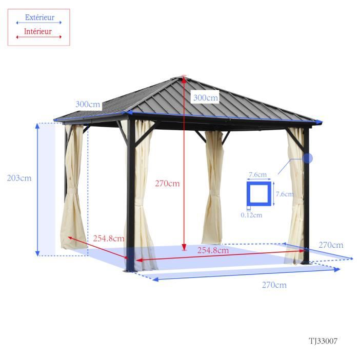 Tonnelle Jardin TRIUMPHKEY 3x3m - Toit Double Imperméable - Éclairage LED Solaire - Beige