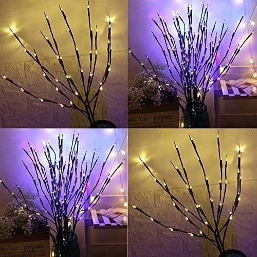 FFNIU Lot de 3 branches lumineuses LED de 152,4 cm, branches lumineuses  pour vase, branches de saule avec prise USB, arbre artificiel décoratif  pour Halloween, Thanksgiving et Noël, blanc chaud