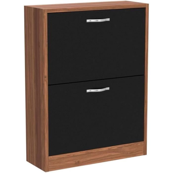 Armoire à Chaussures Vida Designs 2 Tiroirs – Rangement Gain De Place Bois Noir – 80 X 60 X 24 Cm