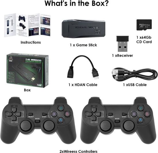 Console de jeu rétro Game Stick 4K avec 2 manettes sans fil