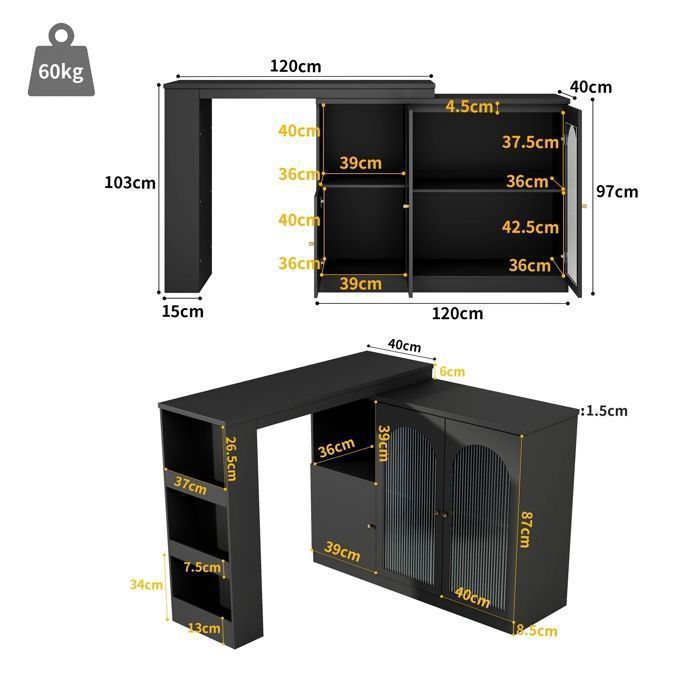 SEYAKANY Table De Bar Extensible Rotatif à 360° 90x45x100cm Buffet