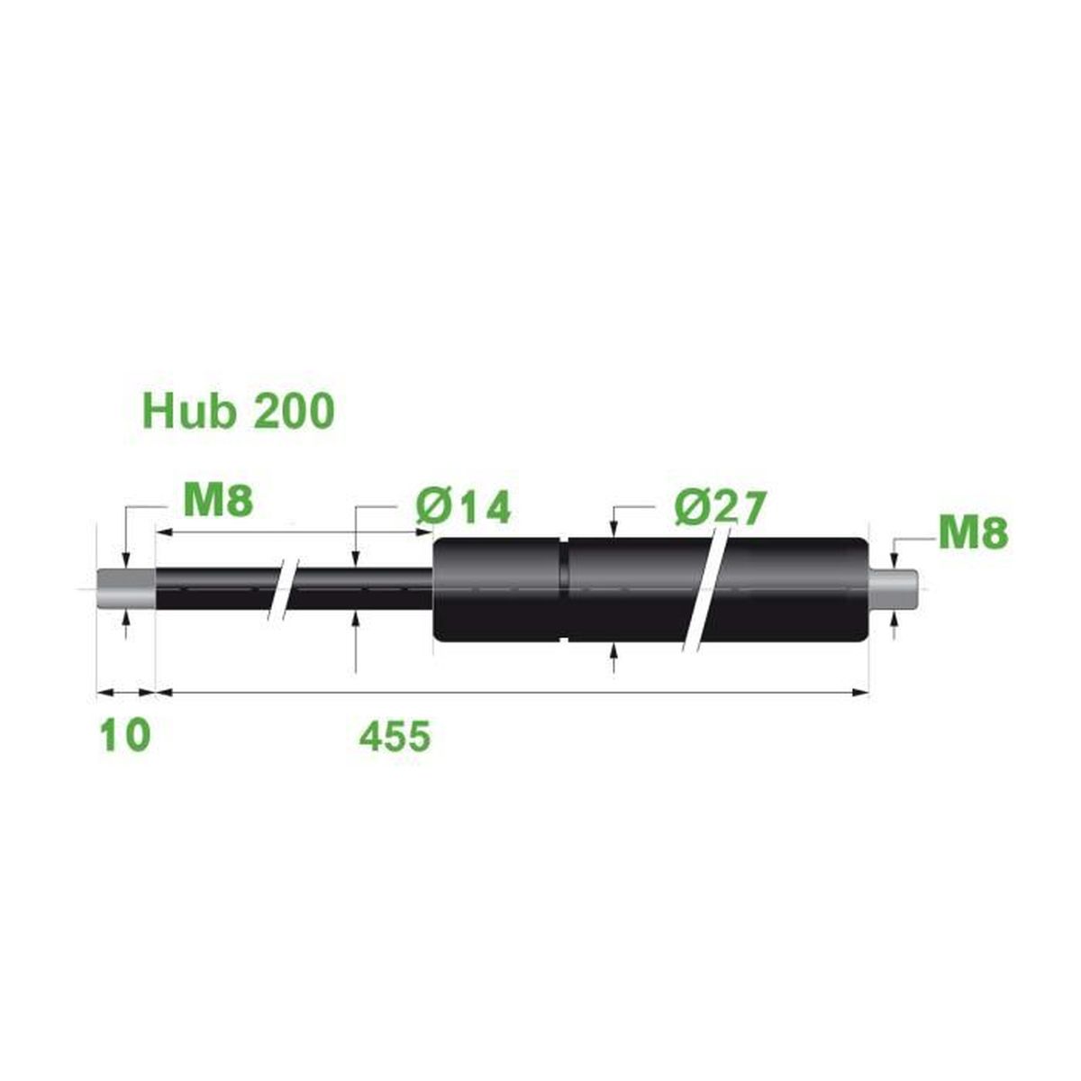 Ressort à Gaz 14/27 M10 - Course 400 Mm, Longueur 855 Mm, Force 1500 N (≈150 Kg) - Pour Capot, Coffre, Trappe, Mobilier