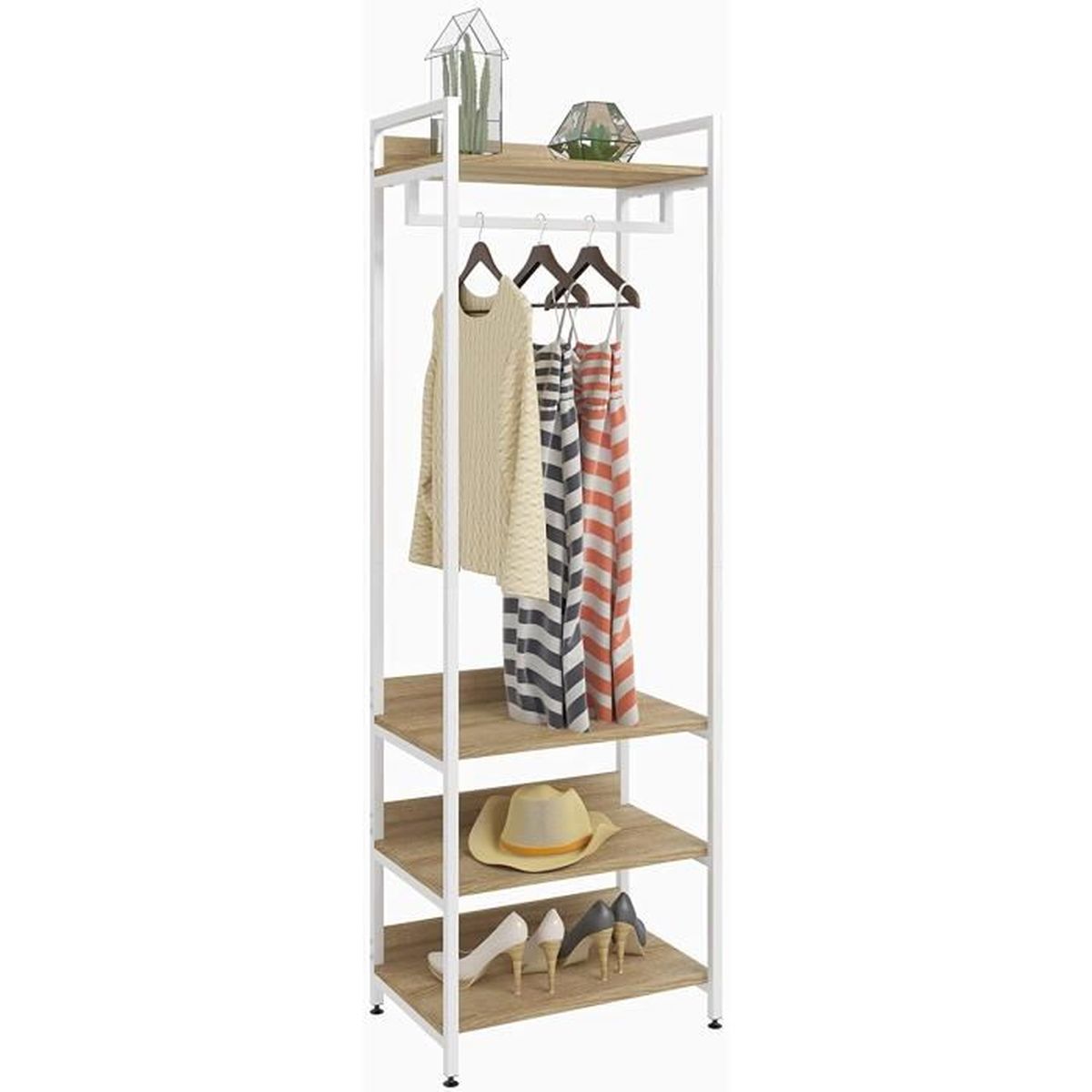 Penderie Ouverte pour Salon Noir SR0130hei Chambre Rouille WOLTU Porte-Manteau Meuble pour Vêtements avec un Tringle et 4 Étagères de Rangement en Bois et Acier