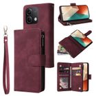 RASENA Etui pour Xiaomi Redmi Note 13 5G, Antichoc Housse Cuir PU Portefeuille Etui avec [Fentes pour Cartes][Poche zippée] -Vin rouge