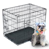 Cage pour chat et chien à double porte avec séparateur et plateau en plastique, pliable, noir - 63×44×50.5CM