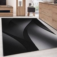 Tapis Design Moderne Abstrait optique motif vagues Noir Gris (80x150 cm)