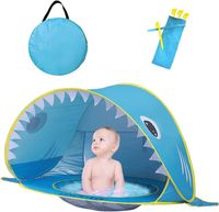 Tente de Plage Bébé avec Piscine,Tente Camping Portable Requin Pop-Up,Amovible Abri de Plage Anti UV Intérieur Extérieur,Bleu