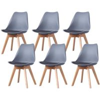 Clara - Lot de 6 chaises scandinave - Gris/Noir - pieds en bois massif design salle à manger salon chambre - 49 x 58 x 82 cm