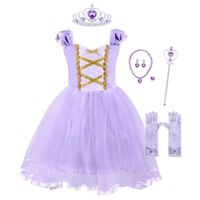 Robe de Princesse Violet - AMZBARLEY - Raiponce - Manches Courtes en Satin - Pour Fille Costumes