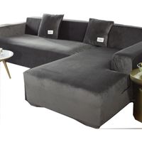 Housses de canapé 4 places d'angle en velours,YSTP housse de canapé en forme de L pour le salon, antidérapante,235-300cm，gris