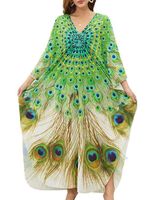 Robe Maxi Caftan Longue En Coton Floral Vert Menthe - Fait Main En Inde, Taille Unique