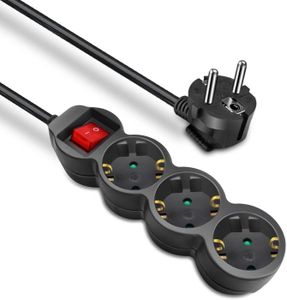 MULTIPRISE Multiprise avec 3 Prises rallonge avec câble de 15 m et Interrupteur Noir[J3550]