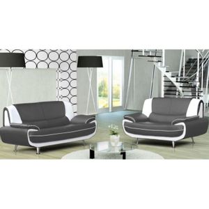 Canape 3 Place Et 2 Places Gris Simili Cuir