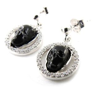 Boucles D'oreilles Tête De Mort En Argent 925 Avec Cristaux - Tige 8x10mm - Style Gothique - Coffret Cadeau