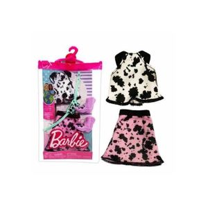 Barbie Fashionistas Kit vêtements de voyage, 2 tenues pour poupée dont  short, robe, top et accesssoires, jouet pour enfant, FXJ68