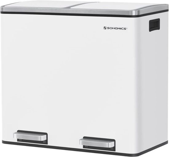 Poubelle De Tri 2 En 1 110 L Avec Roulettes - 2 Compartiments Supérieurs, Poches Transparentes - Pour Cuisine, Bureau