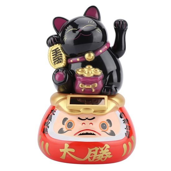 Chat Porte-bonheur Solaire Delaman – Bras Qui Bouge, Décoration Voiture/bureau, 7,5 Cm