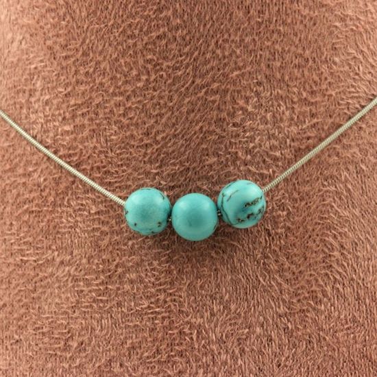 Collier 10 perles Howlite Turquoise 8 mm chaîne inox - A Bijoux