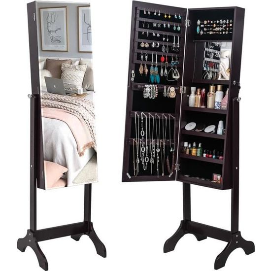 Armoire à Bijoux sur Pied, Miroir psyché sans Cadre, Organiseur à Bijoux Verrouillable